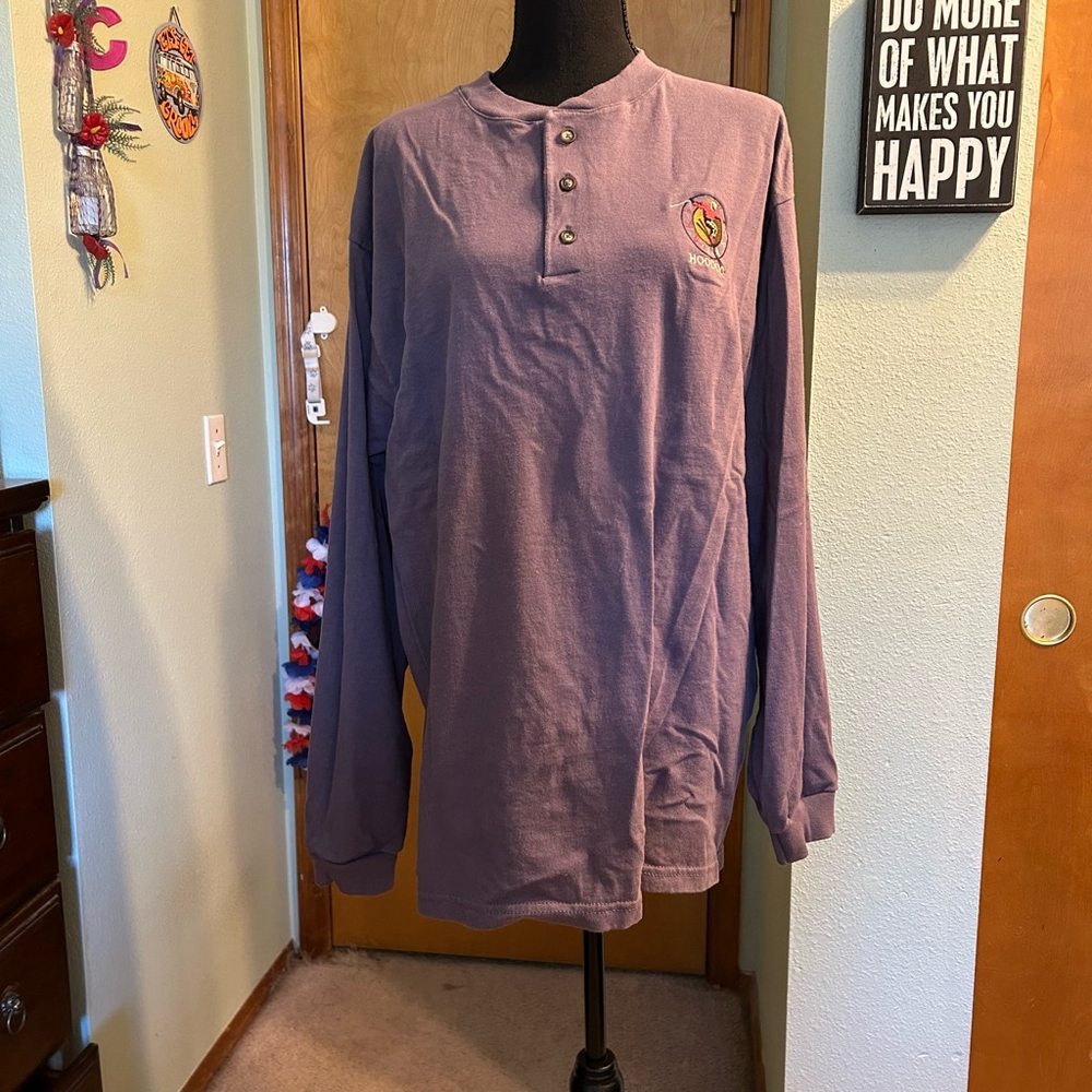 Vintage 90s cotton long sleeve t-shirt dusty purple HOODOO SKI embroidered XL